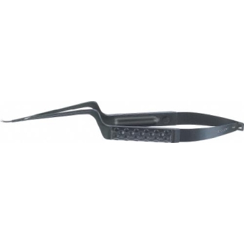 NOIR Micro scissors, curved, 200 mm (7 7/8"), working length: 70 mm (2 3/4"), bayonet-shaped, sharp/sharp, round handle, Golfball design handle, black, non-sterile, reusable