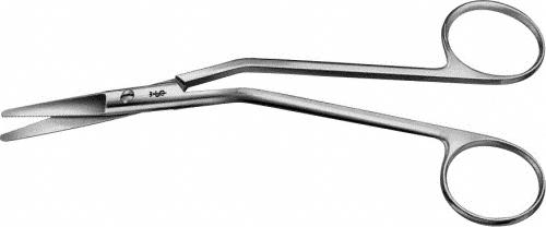 FOMON Nasal Scissors, straight, 145 mm (5 3/4"), serrated (inside), blunt/blunt, angled handle, non-sterile, reusable