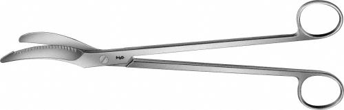 Episiotomy Scissors, curved to side, 240 mm (9 1/2"), serrated (one blade), non-sterile, reusable