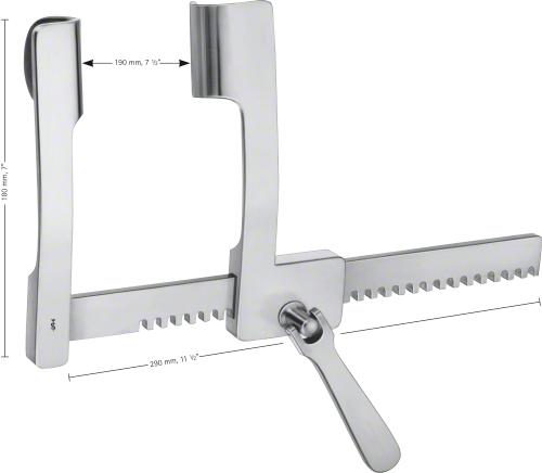 COOLEY Rib Spreader, complete set, 180 mm (7"), for adults, blades 32 x 50 mm, width: 290 mm, opening width: 190 mm, non-sterile, reusable