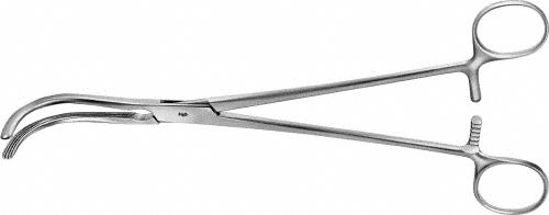 GUYON ATRAUMATA Kidney Pedicle Clamp, curved, 230 mm (9"), toothing DE BAKEY, non-sterile, reusable
